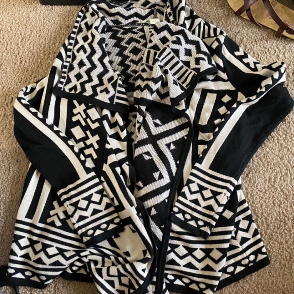 Womens Black and White Cardigan Sweater